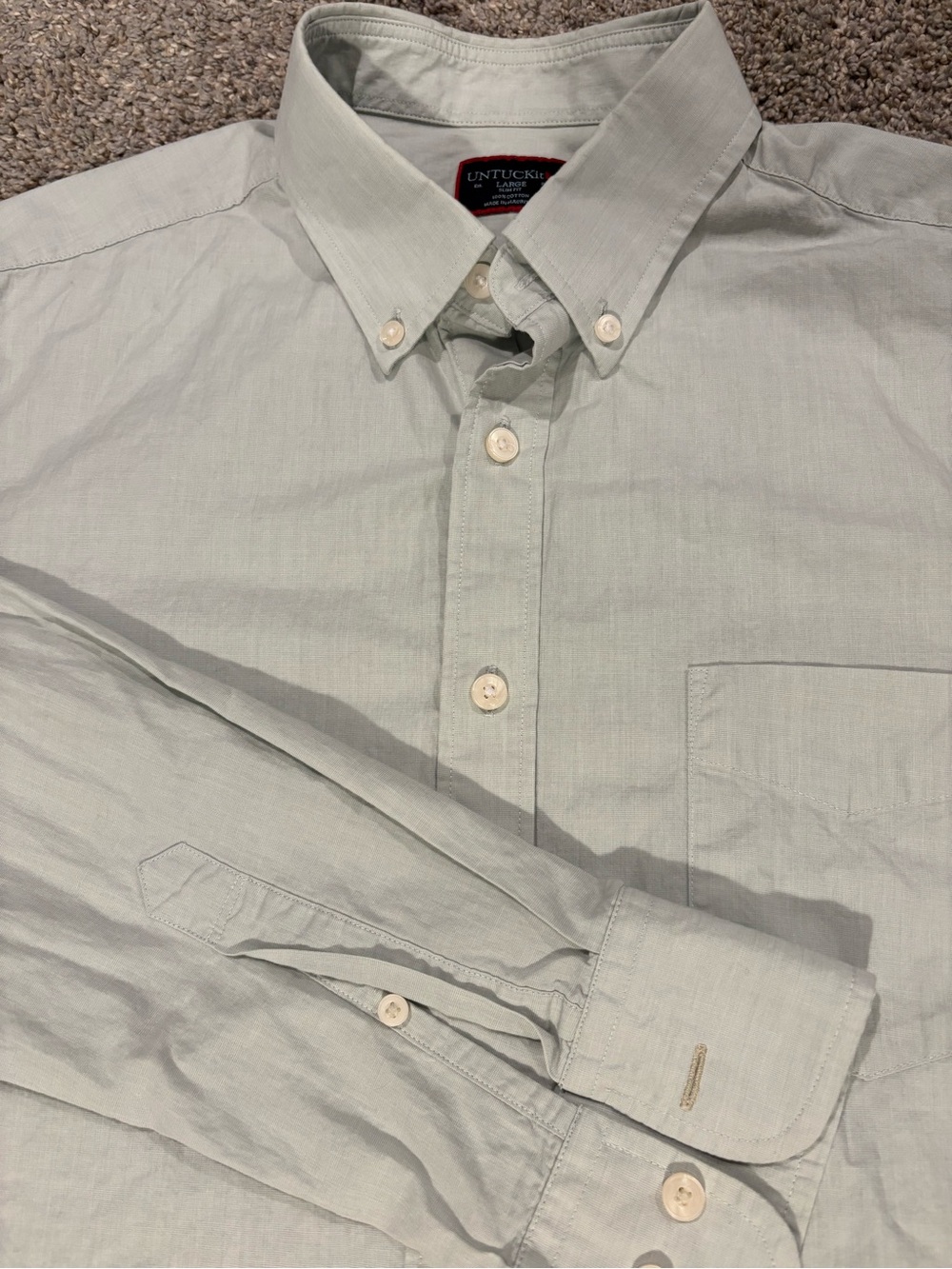 UNTUCKit Mens Light Green 100% Cotton Button Down Slim Fit Long Sleeve Shirt L